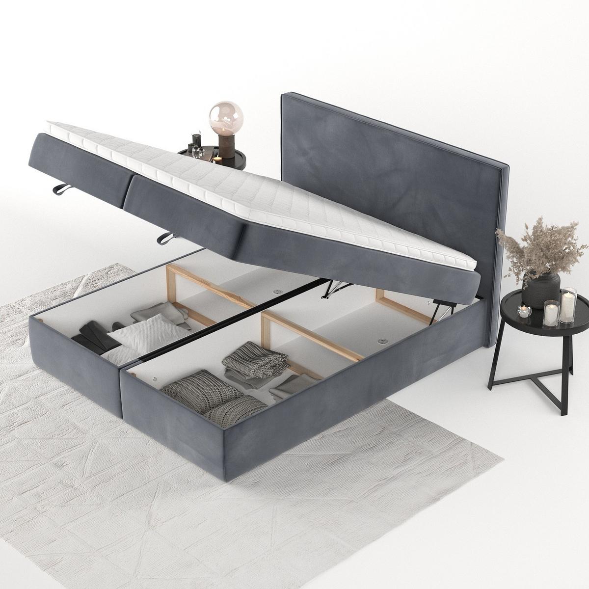 BOXBETT Velma 200/200 cm Dunkelgrau im Kronos Stoff - Dunkelgrau/Schwarz, Holz/Holzwerkstoff (200/200cm) - AltaBeds