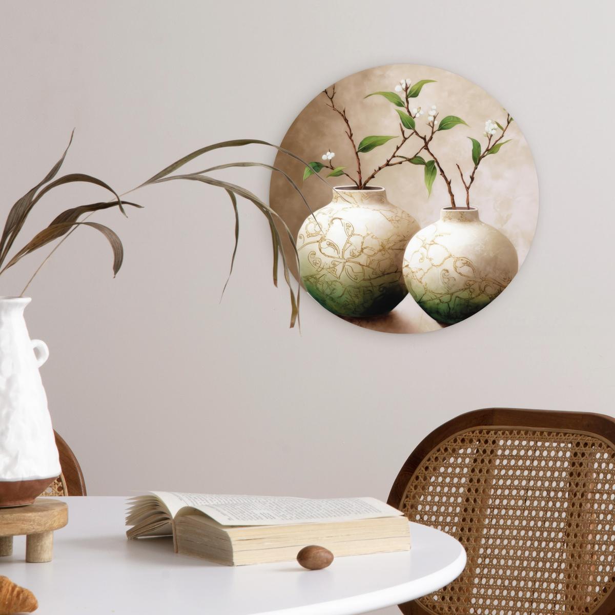 WANDBILD Blumen - Vase - Weiß - Botanisch - Beige Deko Wohnzimmer 30x30 cm - Ecru, Kunststoff (30/30cm) - MuchoWow