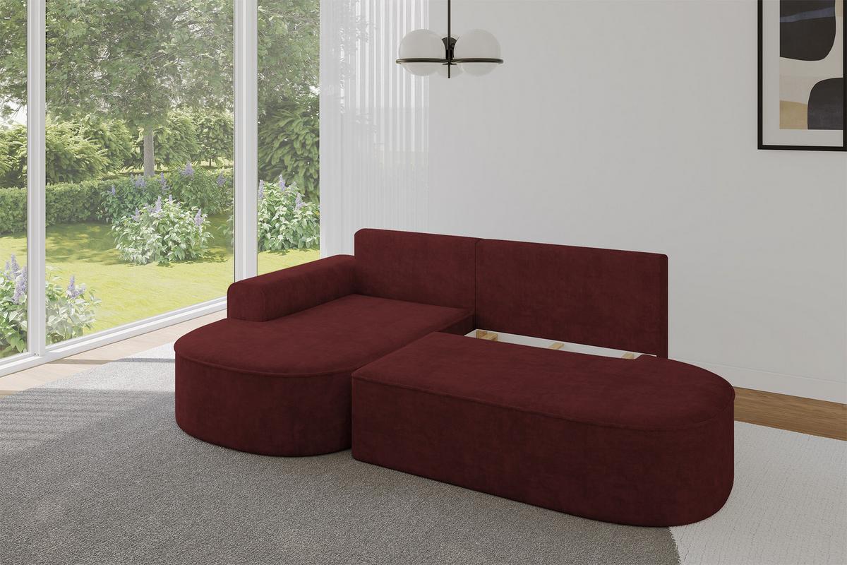 ECKSOFA mit Schlaffunktion und Bettkasten Ottomane Links MARI-L1-S - 283x167x73 cm Bordeauxrot Velours - Bordeaux/Schwarz, Holzwerkstoff/Kunststoff (283/167cm) - ALTDECOR