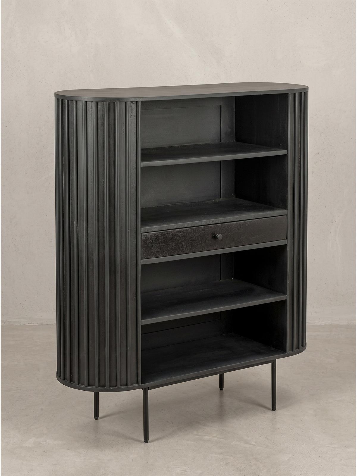 BÜCHERREGAL MELA, Mango Massivholz, mit Stauraum, Schwarz, 105 x 40 x 122 cm - Schwarz, Holz/Metall (105/122/40cm) - KADIMA DESIGN