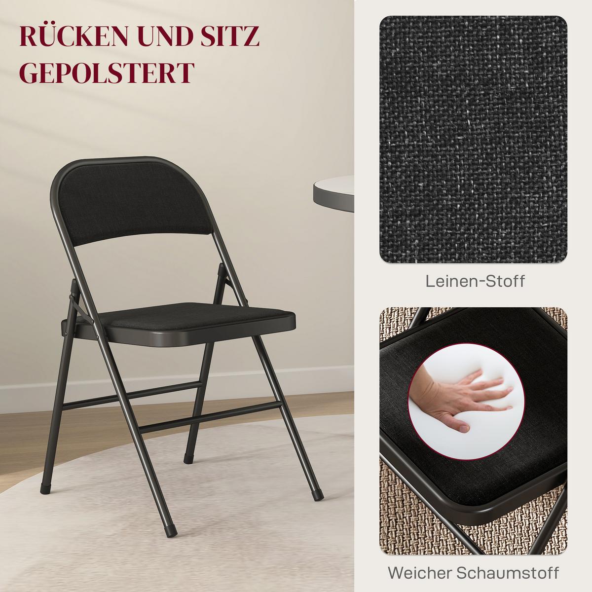 KLAPPSTUHL 4er Set Polyester Stahl Schwarz - Schwarz, Kunststoff (45/78/46cm) - HOMCOM