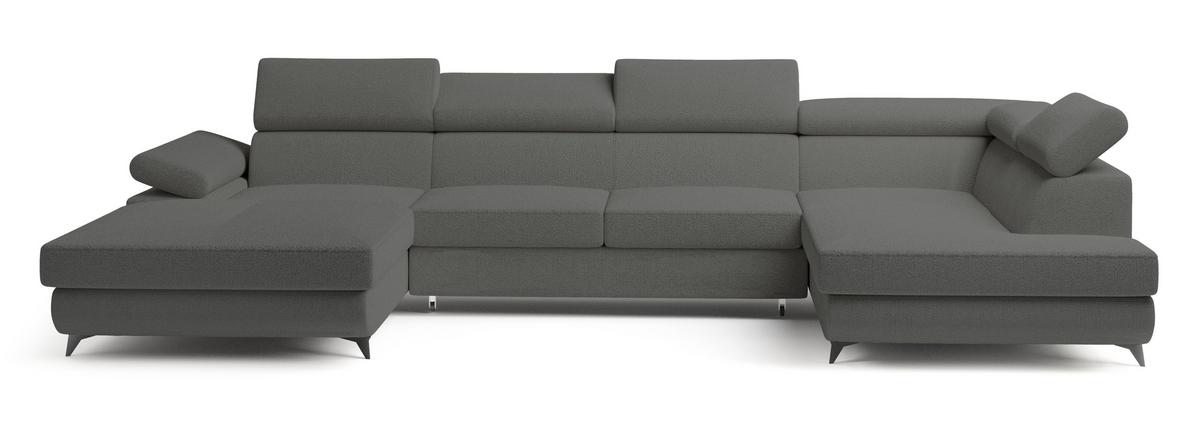 WOHNLANDSCHAFT RUBANO R-S Grau Boucle-Stoff mit Schlaffunktion - Grau, Holz (339/89/190cm) - MASSENO