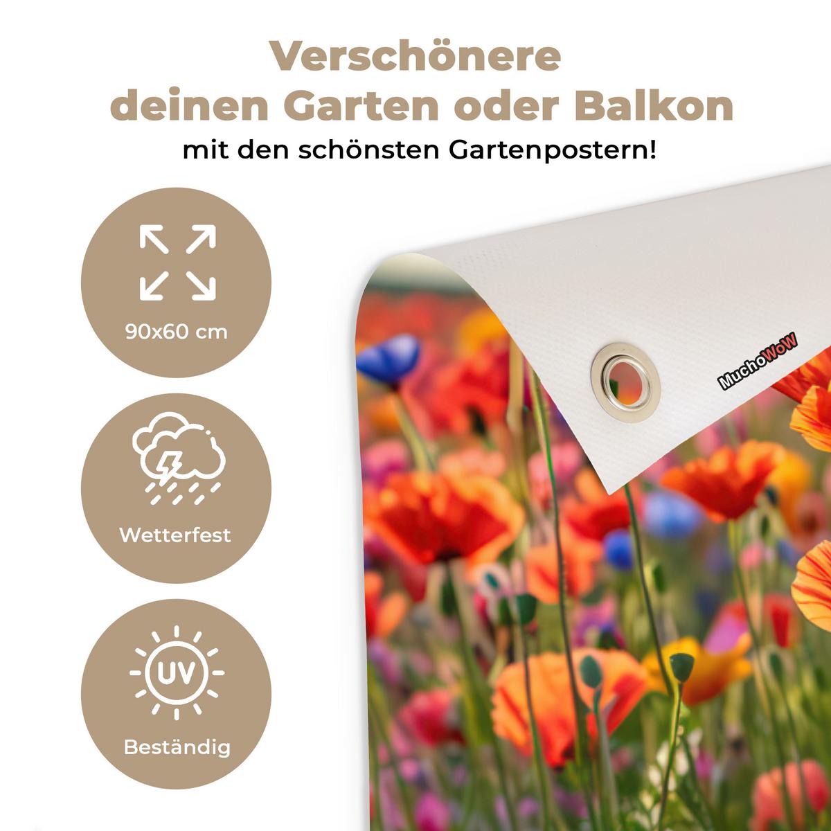 GARTENPOSTER Blumen - Mohnblumen - Farbenfroh - Natur Gartendeko 90x60 cm - Dunkelorange, Kunststoff (90/60/0.2cm) - OnlyWow