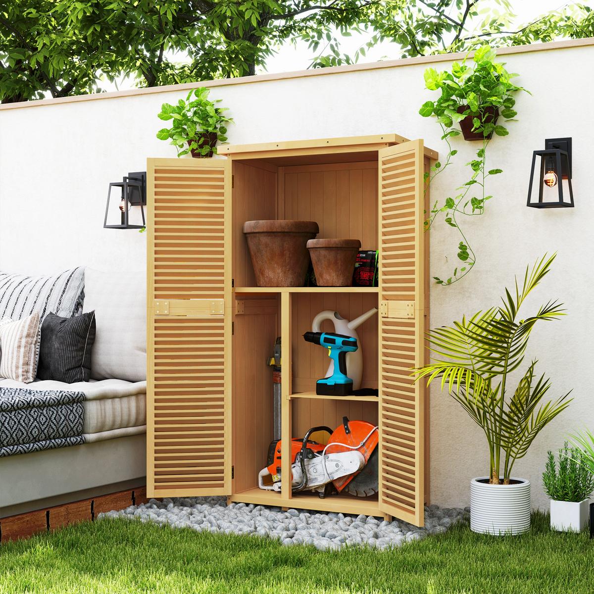 GARTENSCHRANK, Kiefernholz, Gelb - Gelb, Holz (46.5/160/87cm) - Outsunny