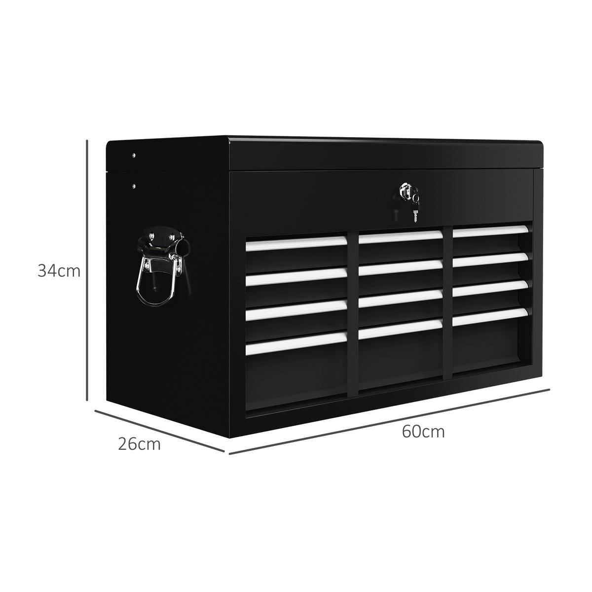 WERKZEUGKASTEN, Werkzeugkoffer ohne Werkzeug, mit 6 Schubladen, Schloss - Schwarz, Metall (26/34/60cm) - HOMCOM
