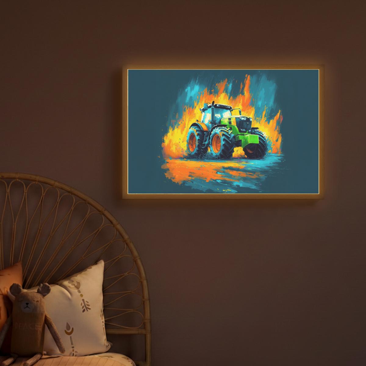 NACHTTISCHLAMPE MIT AKKU Abstrakt - Traktor - Grün 60x40 cm - Dunkelblau, Holzwerkstoff (8/60/40cm) - OnlyWow