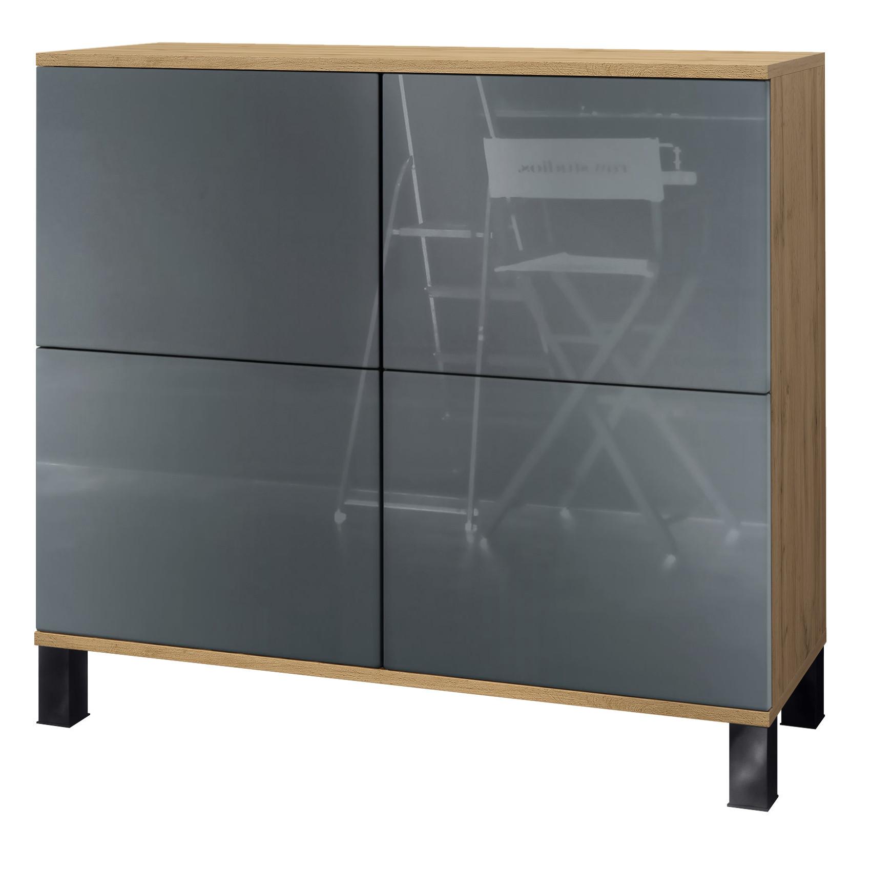 KOMMODE Rova Grau Hochglanz - Grau, Holzwerkstoff (92.5/84.5/35cm) - Vladon