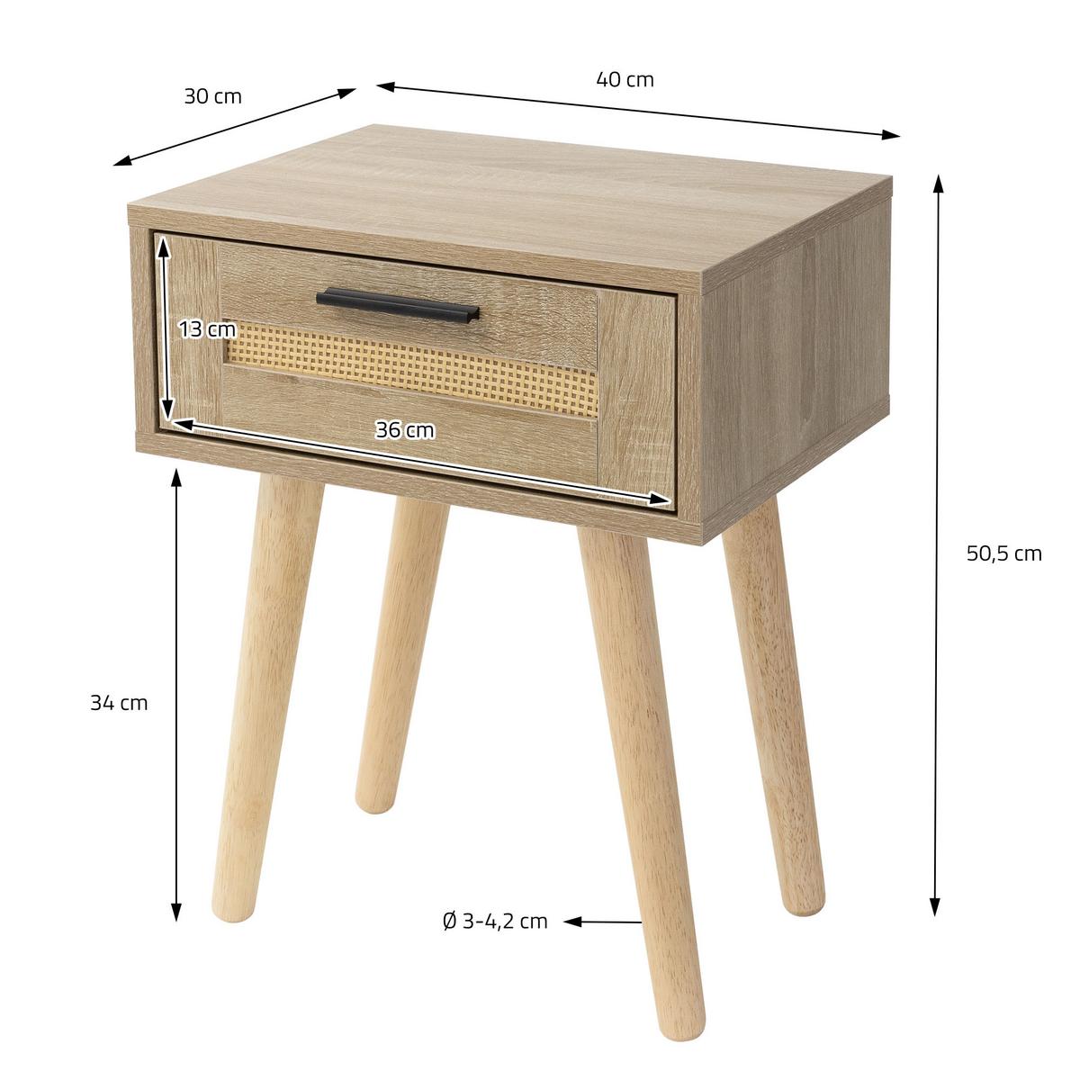 NACHTTISCH mit 1 Schublade 40x50,5x30 cm Eiche Optik Rattanfront - Beige/Naturfarben, Holz/Holzwerkstoff (40/50.5/30cm) - ML-DESIGN