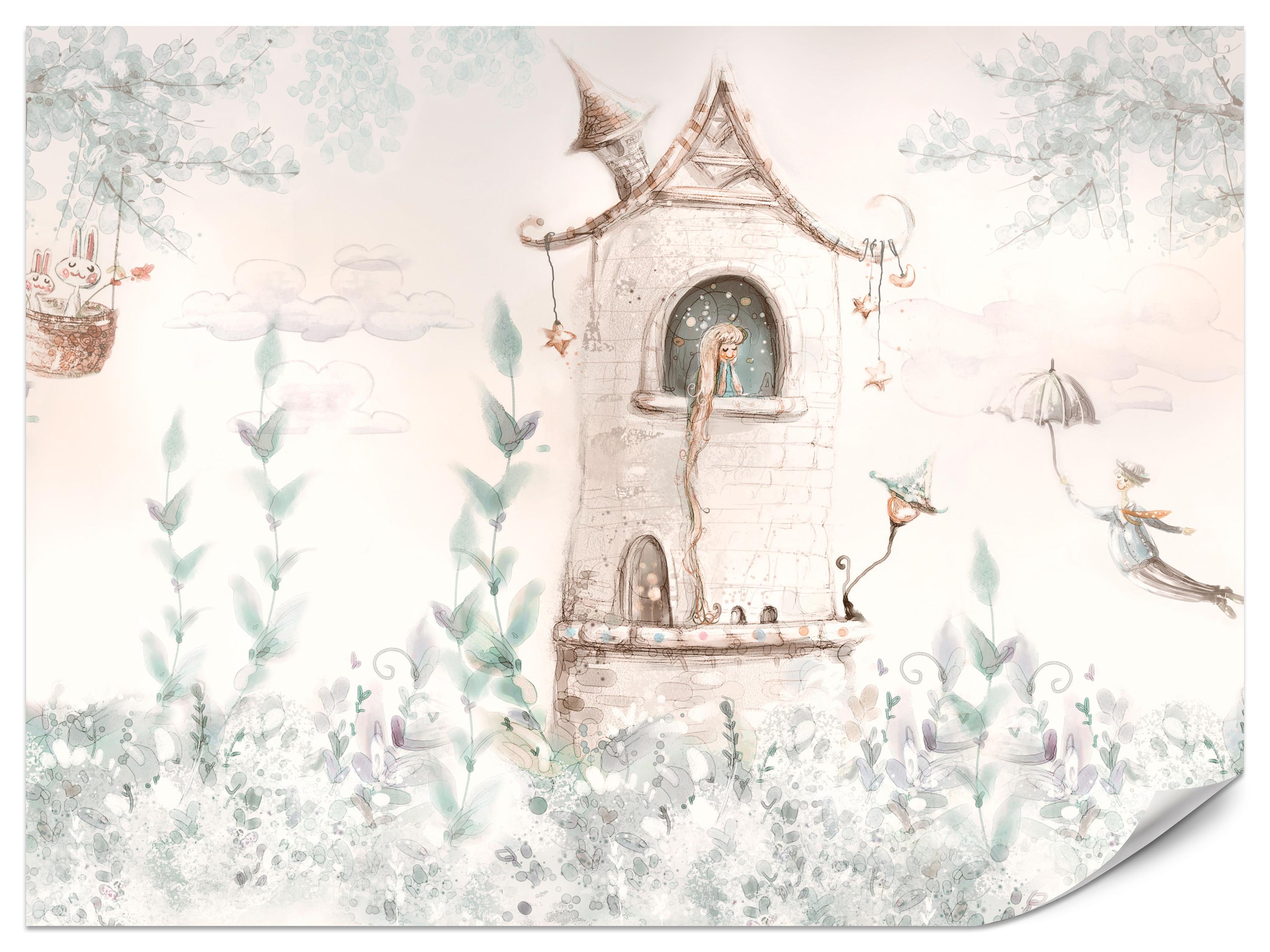 FOTOTAPETE für Kinderzimmer Die Prinzessin im Turm Märchen Pflanzen 100x70 - Beige, Papier (100/70cm) - Muralo