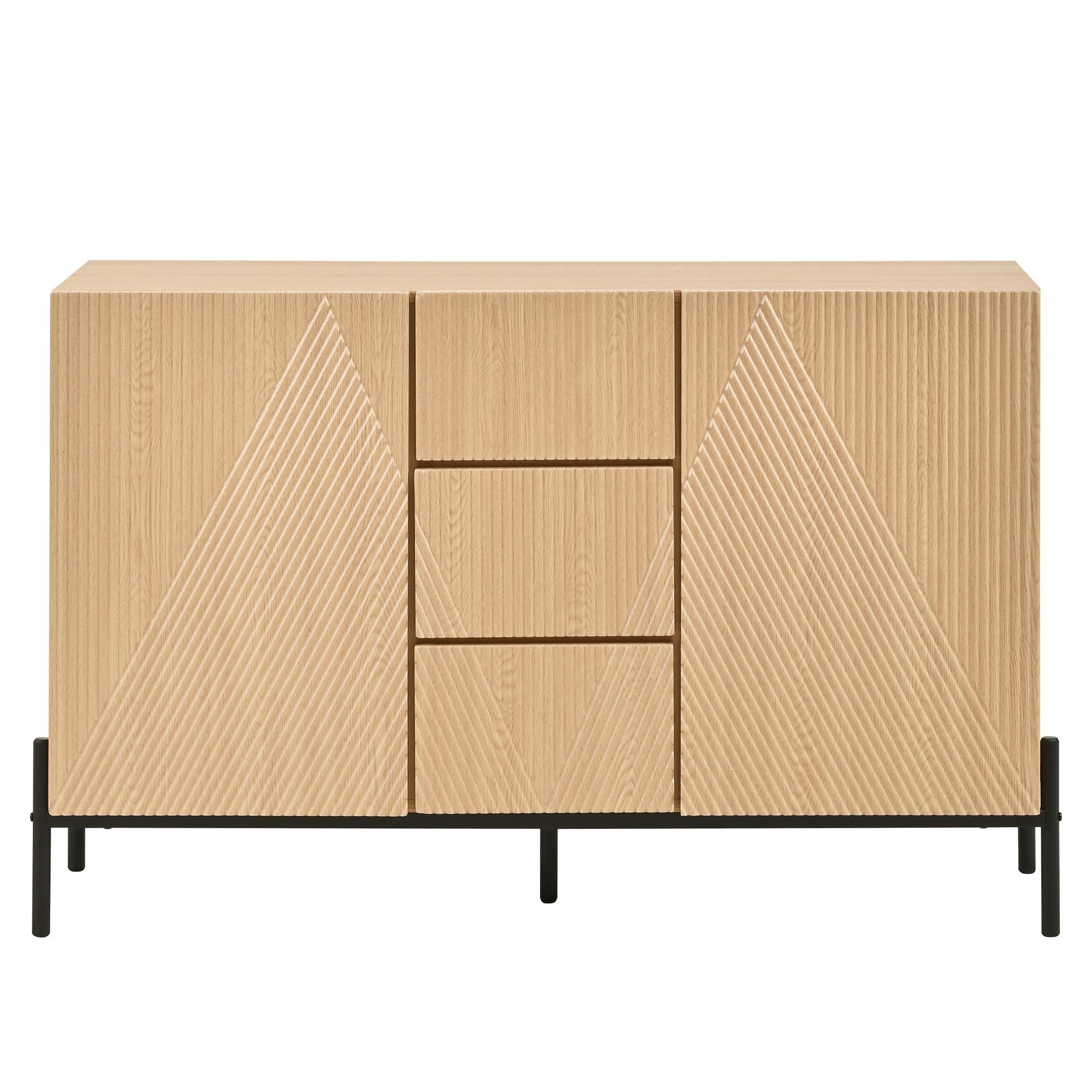 SIDEBOARD natur geometrisch 115cm 2 türen schubladen - Naturfarben, Holzwerkstoff (115.5/76/40cm) - Urban Meuble