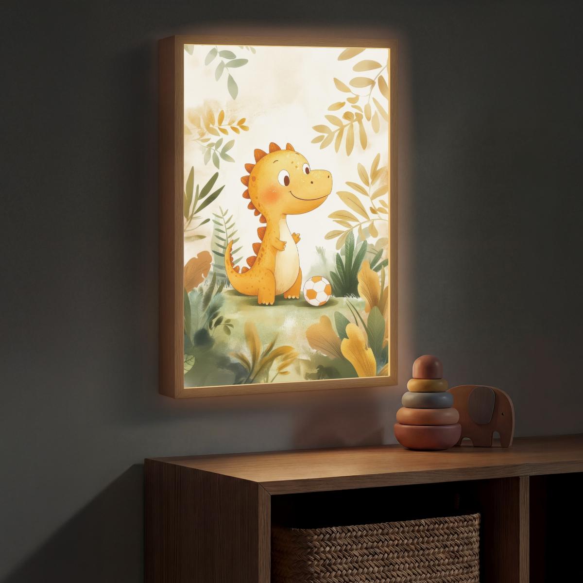 WANDLEUCHTE MIT AKKU Dino - Fußball - Orange 40x60 cm - Beige, Holzwerkstoff (40/60/8cm) - OnlyWow