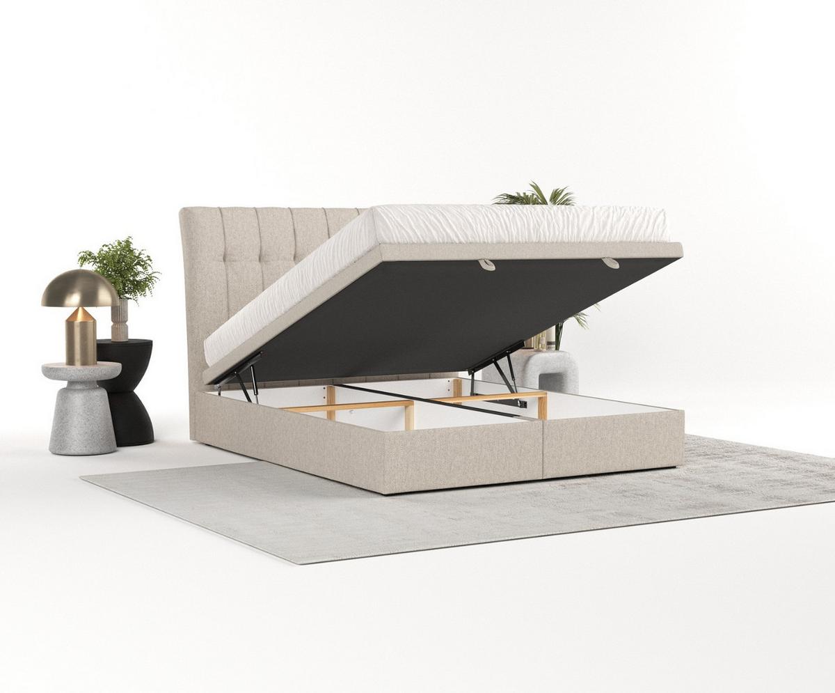 POLSTERBETT Kelsea mit Stauraum 120/200 cm Hellbeige im Megan Stoff - Sandfarben/Schwarz, Holz/Holzwerkstoff (120/200cm) - AltaBeds