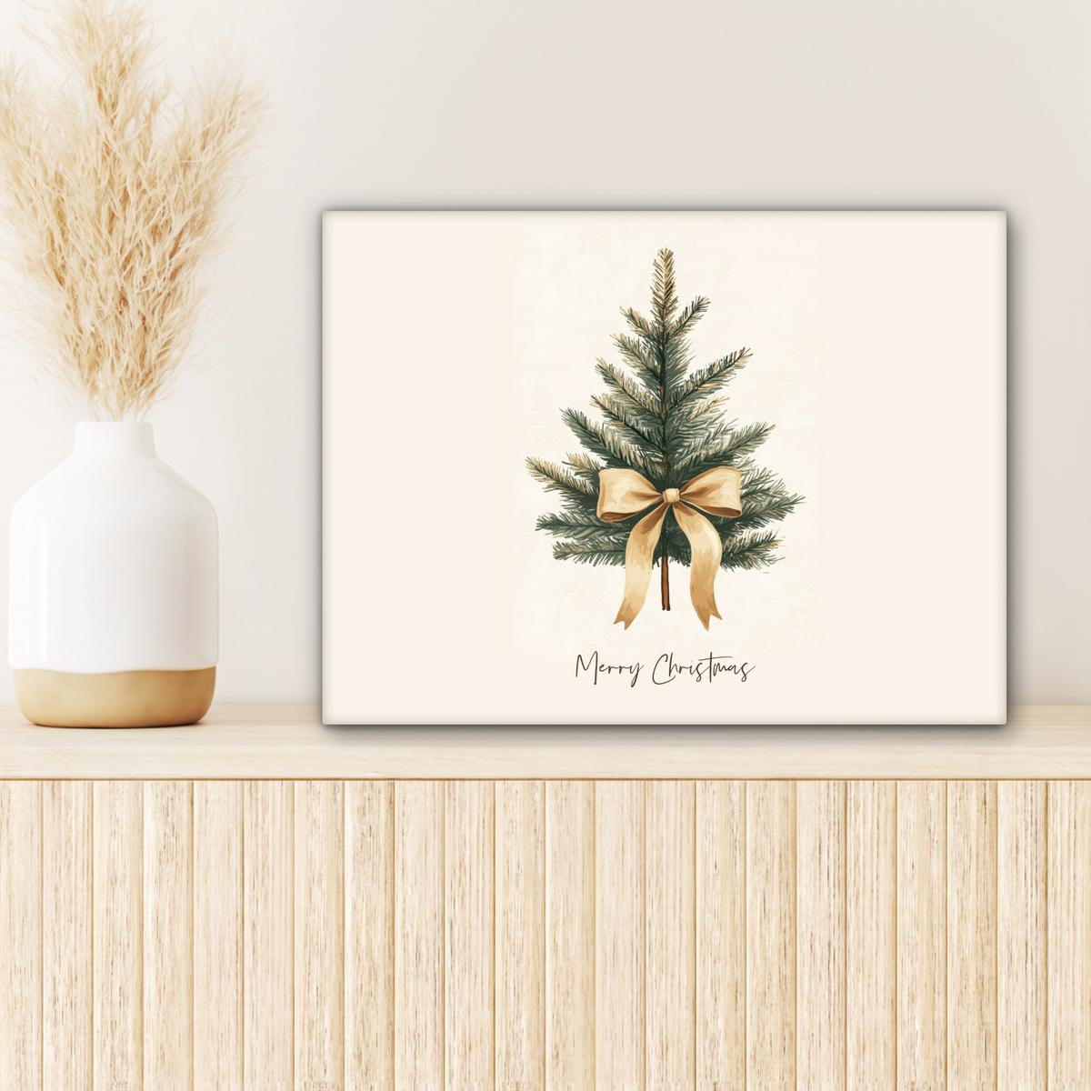 LEINWANDBILD Weihnachtsbaum - Weihnachten - Frohe Weihnachten - Beige Wandbild 40x30 cm - Sandfarben, Textil (40/30cm) - MuchoWow