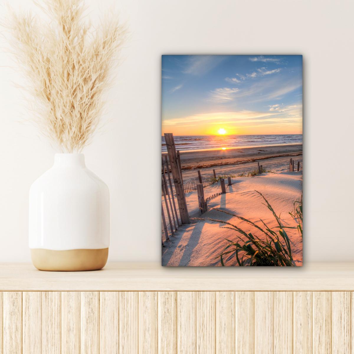 LEINWANDBILD Strand - Meer - Düne - Sonnenuntergang - Landschaft Deko Wohnzimmer 20x30 cm - Beige, Textil (20/30cm) - MuchoWow