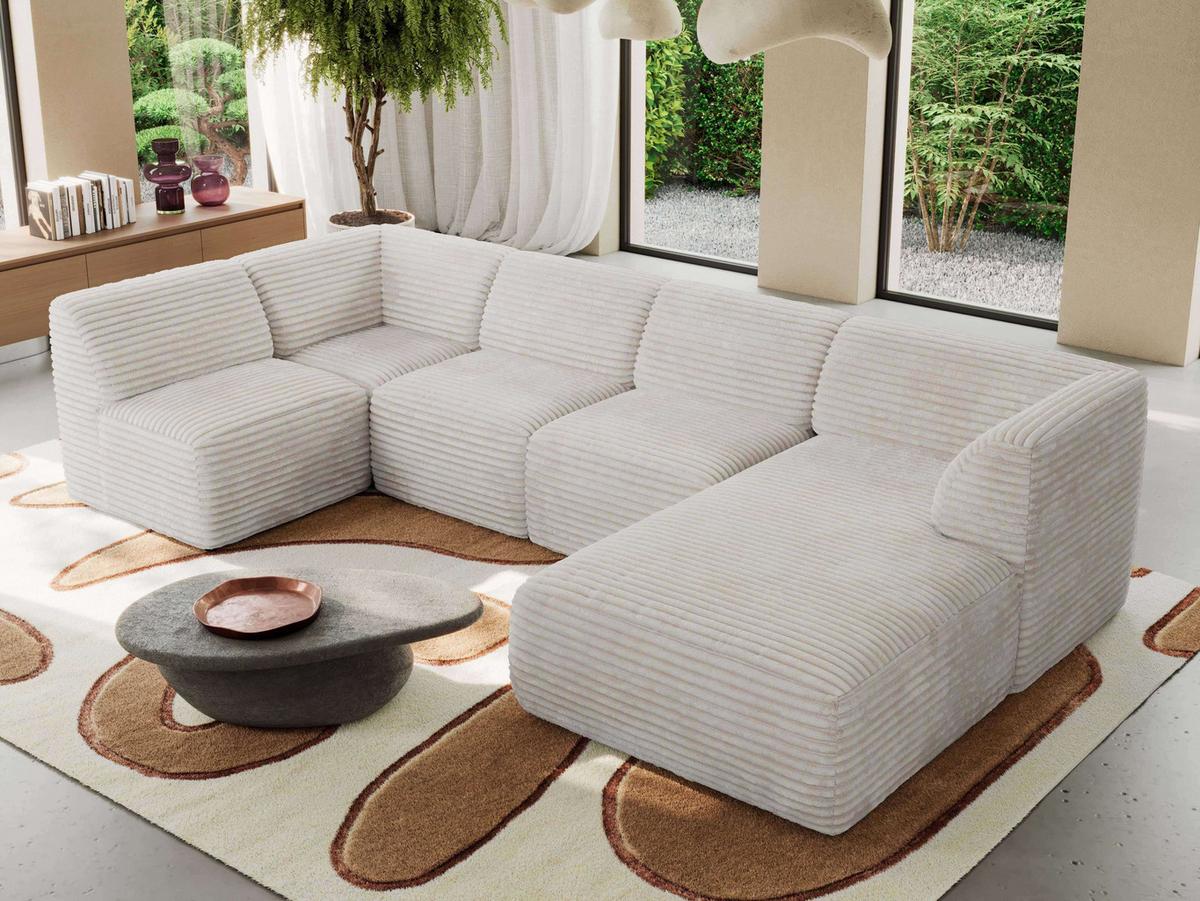 WOHNLANDSCHAFT MODARO U 6M - Beige Cord - Rechts - Beige/Schwarz, Textil (345/78/180cm) - MKS