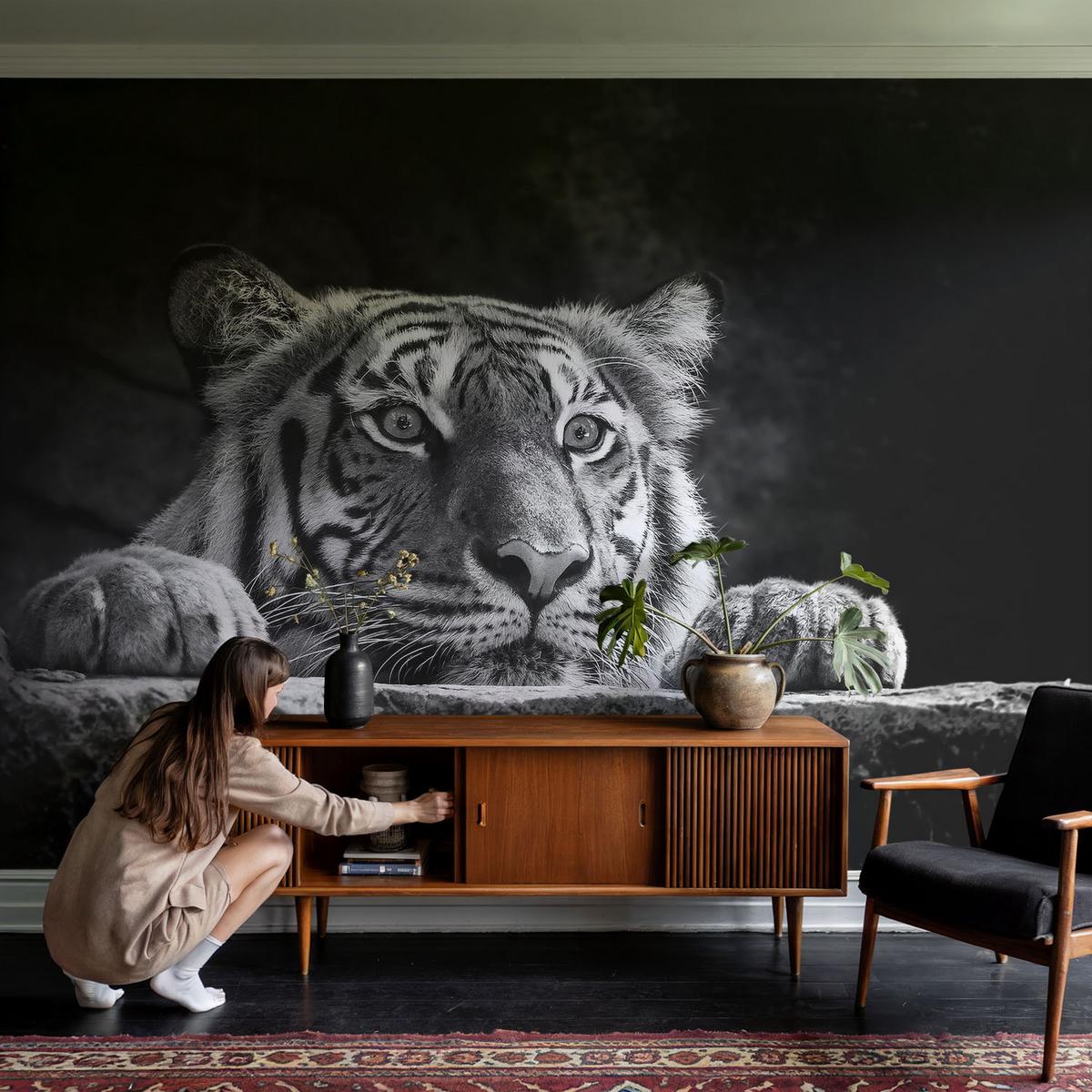FOTOTAPETE 152x104 cm - Raubtierblick - Türkis, Textil (152/104cm) - Wallfluent