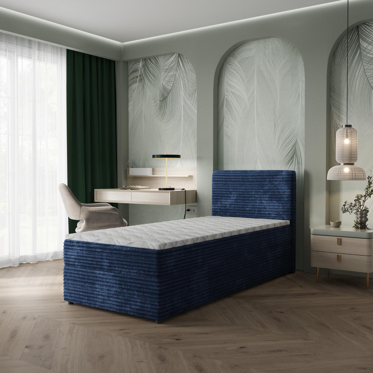 BOXBETT PISA 100 100x200 cm mit Matratze und Topper, H2+H3 - Blau - Blau, Holz (100/200cm) - MASSENO