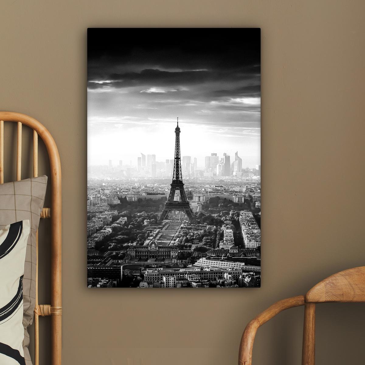 LEINWANDBILD Paris - Skyline - Eiffelturm - Stadt - Wolken Wanddeko Schlafzimmer 60x90 cm - Dunkelgrau, Textil (60/90cm) - MuchoWow
