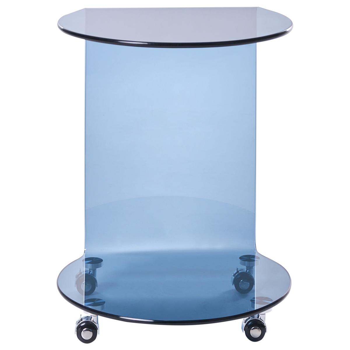 BEISTELLTISCH Sicherheitsglas Blau mit Rädern Minto - Blau, Glas (35/45/56cm) - Beliani