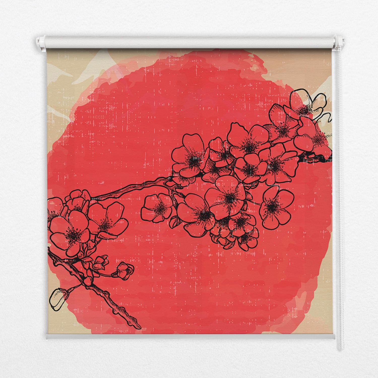 INNENROLLO - Fensterrollo - Rollo - 90x180 cm - Blumen in einem roten Kreis - Braun, Kunststoff (90/180/0.5cm) - TULUP