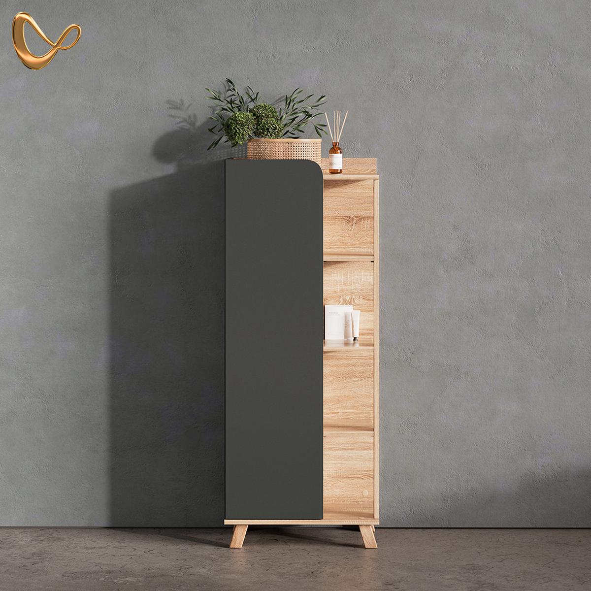 MIDISCHRANK Marano Anthrazit 50 x 128 cm mit Tür und offenen Fächern - Anthrazit, Holzwerkstoff (50/128/35cm) - Livinity®