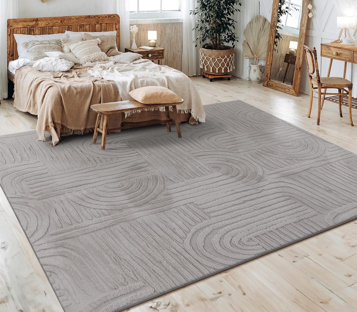 KURZFLORTEPPICH, mit Struktur, aus Polyester, Florhöhe 10 mm, Grau, 80 x 150 cm - Grau, Textil (150/80cm) - KADIMA DESIGN