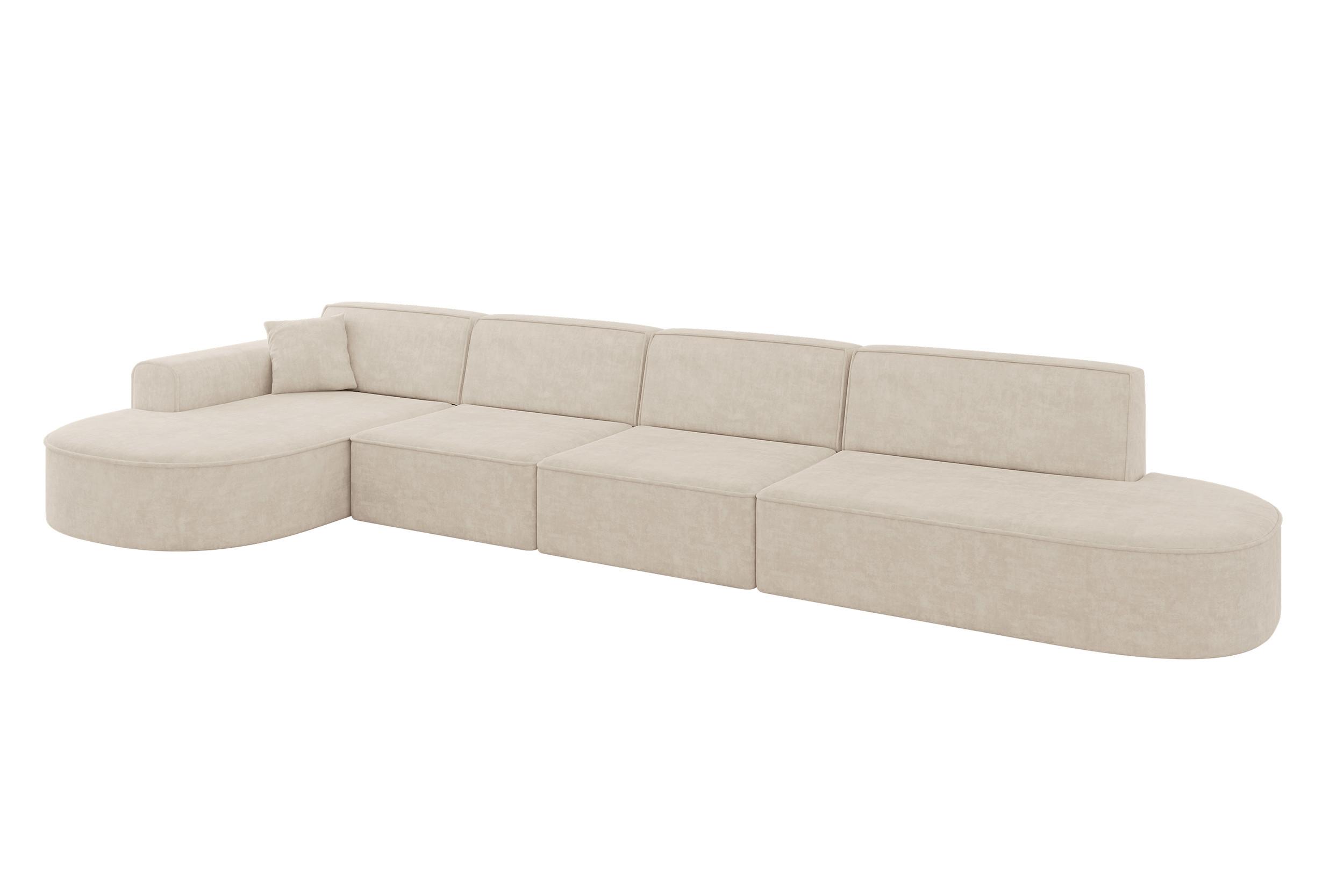 ECKSOFA Ottomane Links MARI-L3 - 413x171x79 cm Beige Velours - Beige/Schwarz, Holzwerkstoff/Kunststoff (413/171cm) - ALTDECOR