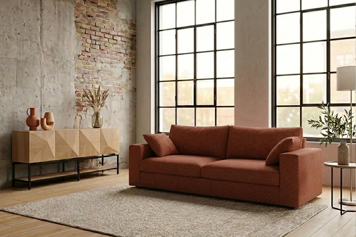 SOFA AMINA Braun Flachgewebe - Schwarz/Braun, Buchenholz/Textil (228/82/101cm) - KAWOLA