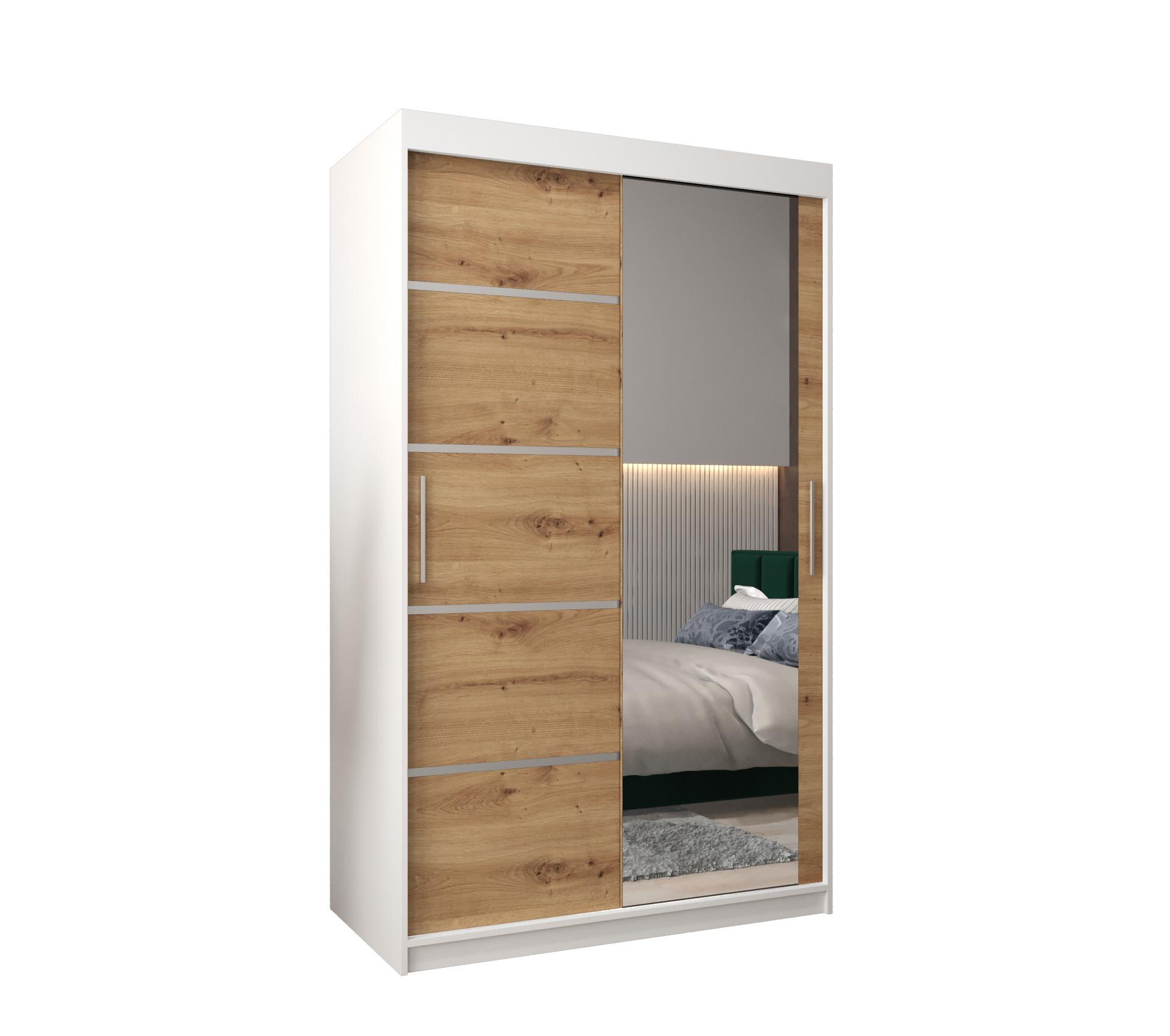SCHWEBETÜRENSCHRANK 200/120/62 2-türig - Silberfarben/Eiche Artisan, Holz/Kunststoff (120/200/62cm) - MÖBEL KRYSPOL