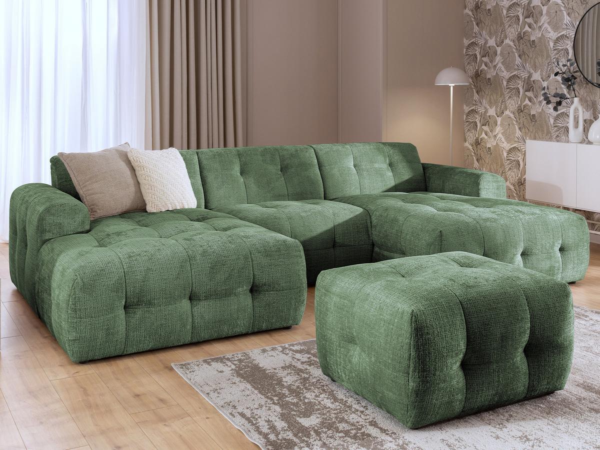POLSTERHOCKER mit raffinierten Steppungen, zu passendem Sofa, Wellenunterfederung, Chenille-Bezug Grün / 21055 - Schwarz/Grün, Kunststoff/Textil (87/46/68cm) - luma-home