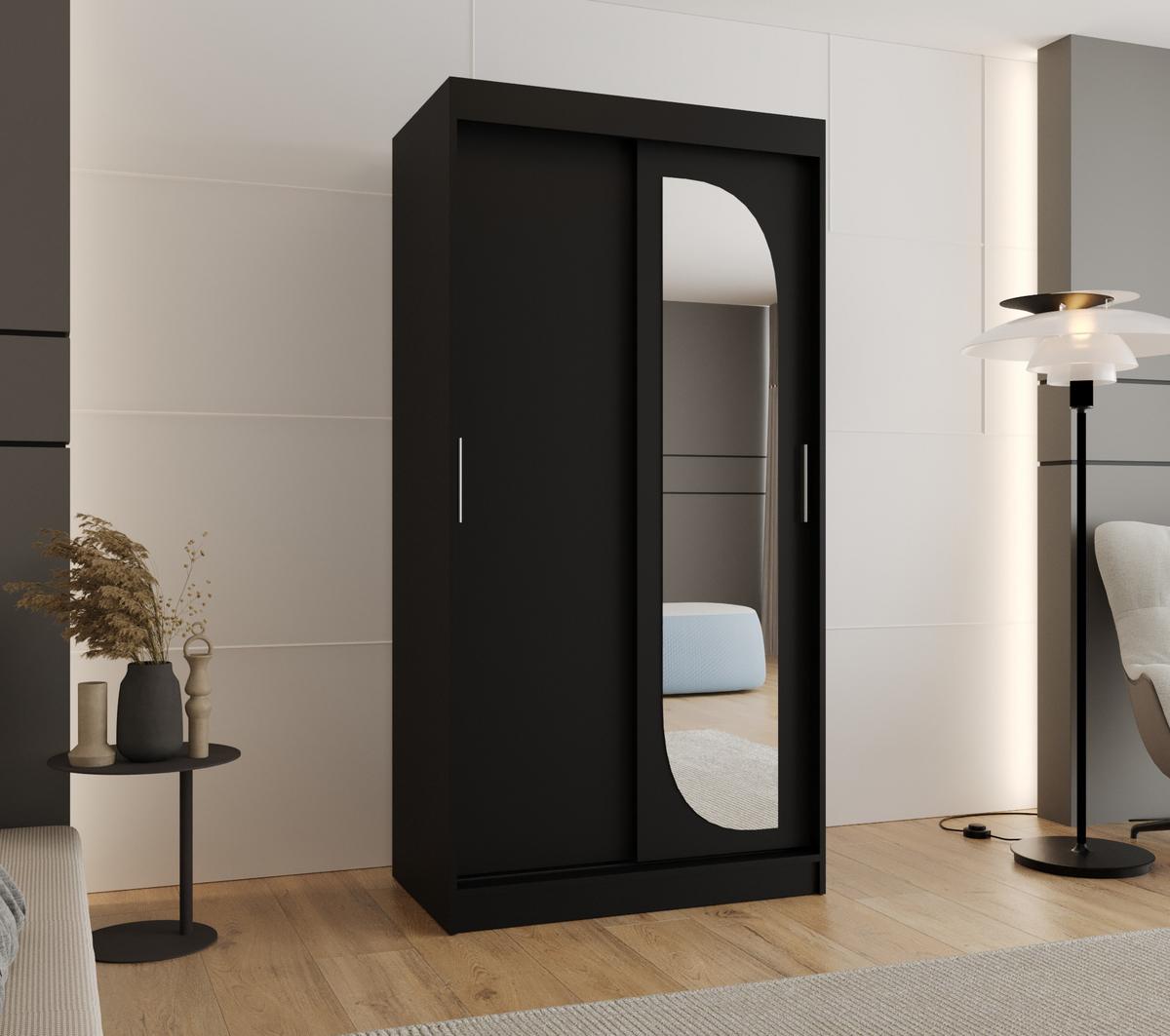 SCHIEBETÜRENSCHRANK mit Spiegel LUCY 200/100/62 2-türig - Silberfarben/Schwarz, Holz (100/200/62cm) - MÖBEL KRYSPOL