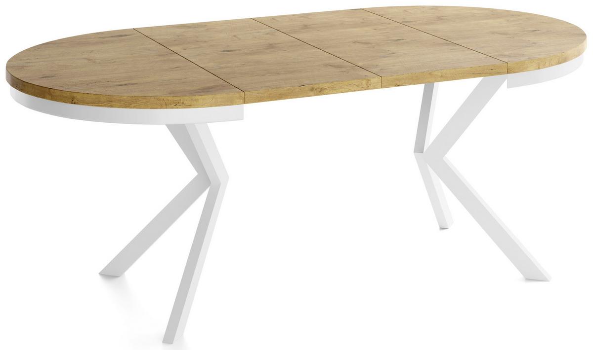 ESSTISCH Cloud runder ausziehbarer, Lancelot Eiche 100-180/100/76 cm - Eichefarben/Weiß, Holzwerkstoff/Metall (100/180/76cm) - WFL GROUP