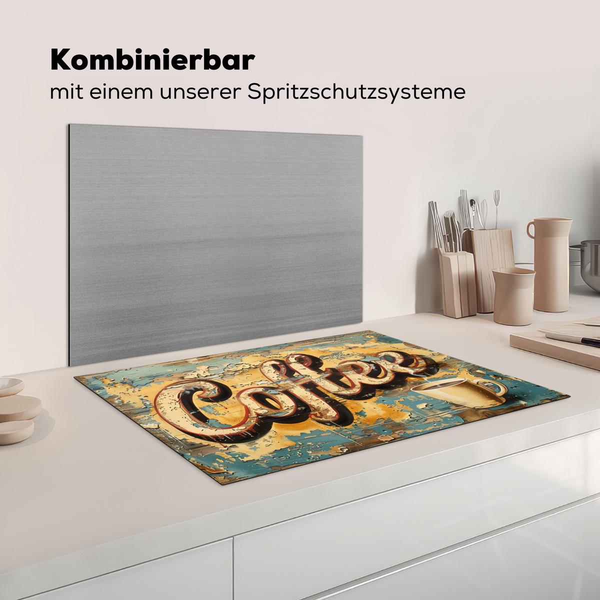 HERDABDECKPLATTE Kaffee - Vintage - Braun - Tasse Ceranfeldabdeckung 76x51.5 cm - Teakfarben, Kunststoff (76/51.5/0.2cm) - MuchoWow