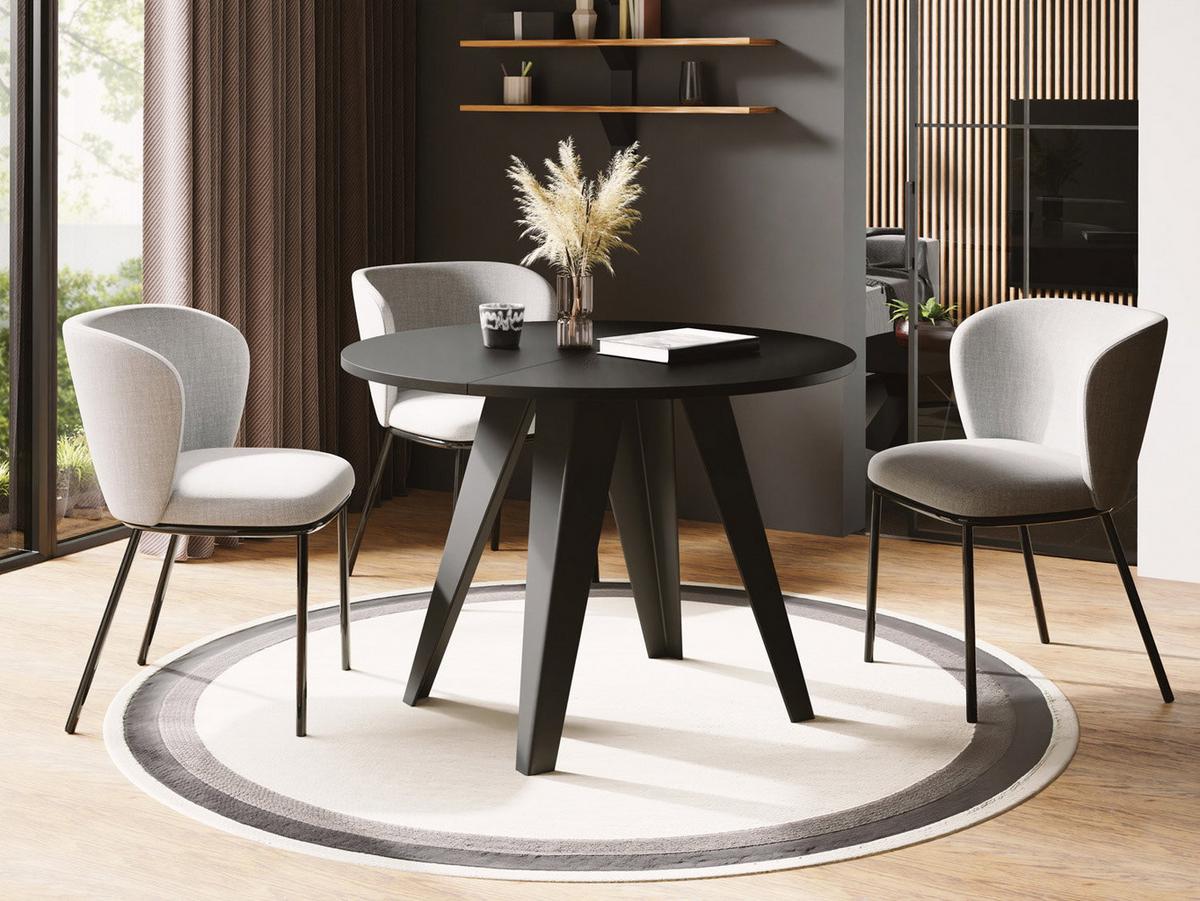 ESSTISCH Glory runder ausziehbarer, Schwarz 100-140/100/76 cm - Schwarz, Holzwerkstoff/Metall (100/140/76cm) - WFL GROUP