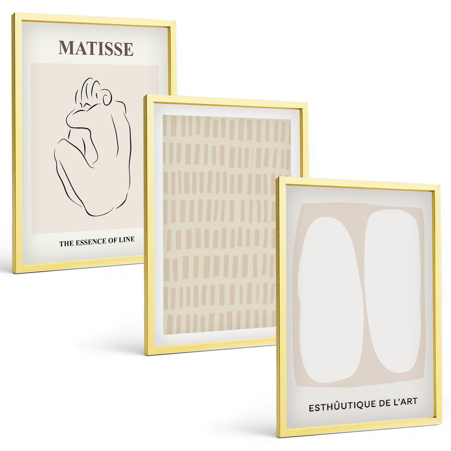 BILDER SET 3er Set - 40x60 cm Goldrahmen - Linien, Formen, Beige, Weiß - Goldfarben, Kunststoff (40/60cm) - TULUP