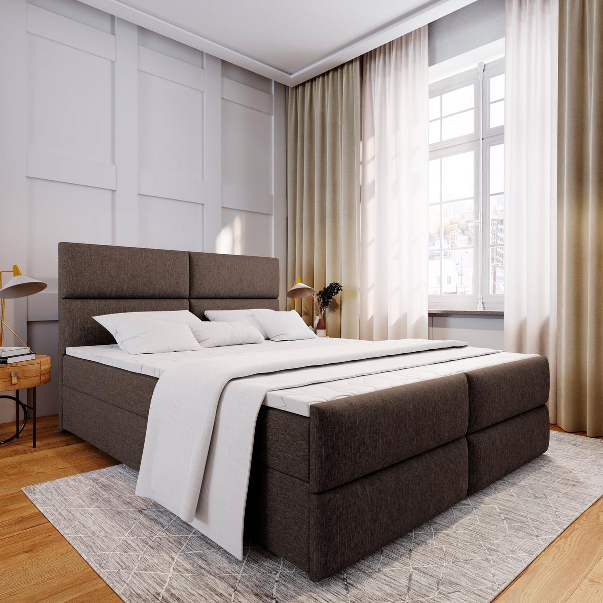 BOXBETT MULEN 160x200 cm mit Matratze und Topper - Braun - Braun, Holz (160/200cm) - MASSENO