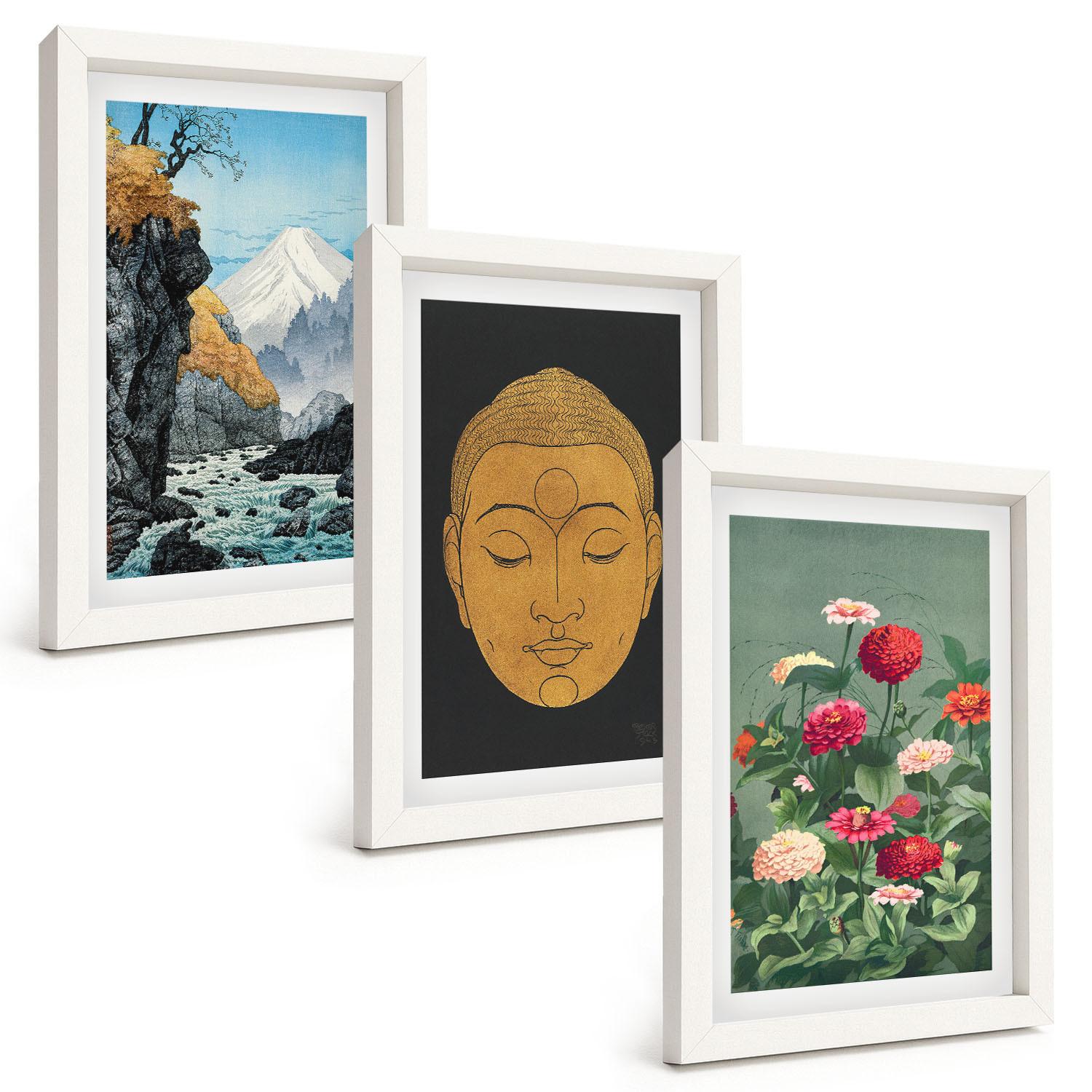 BILDER SET 3er Set - 20x30 cm Weißer Rahmen - Japanische Natur, Japandi-Kultur - Weiß, Kunststoff (20/30cm) - TULUP