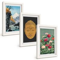 BILDER SET 3er Set - 20x30 cm Weißer Rahmen - Japanische Natur, Japandi-Kultur - Weiß, Kunststoff (20/30cm) - TULUP