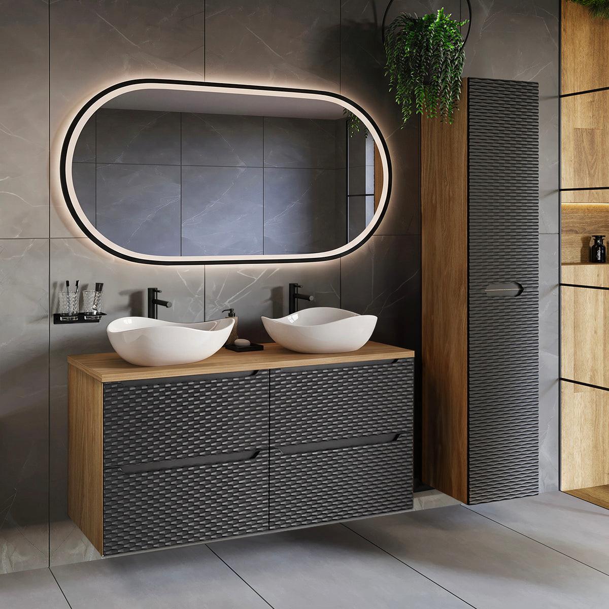 BADMÖBEL 120cm Elora 2er-Set Schwarz und Holz - Schwarz, Holzwerkstoff (120/59/46cm) - Petits-meubles