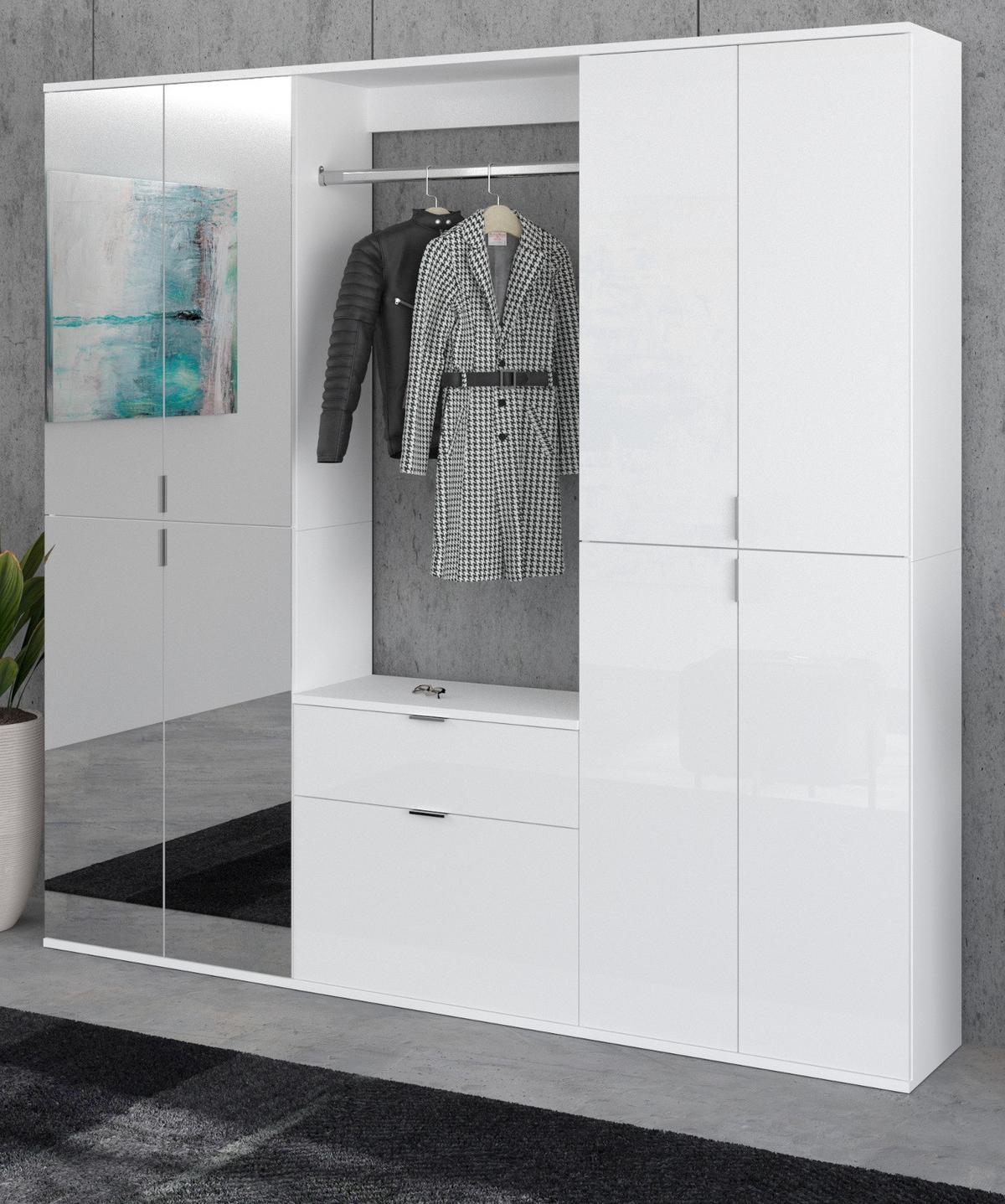 GARDEROBEN-SET weiß Hochglanz 61 cm, Zwischenbau mit Kleiderstange - Chromfarben/Weiß Hochglanz, Holzwerkstoff/Kunststoff (60/79/34cm) - Inn.Furn