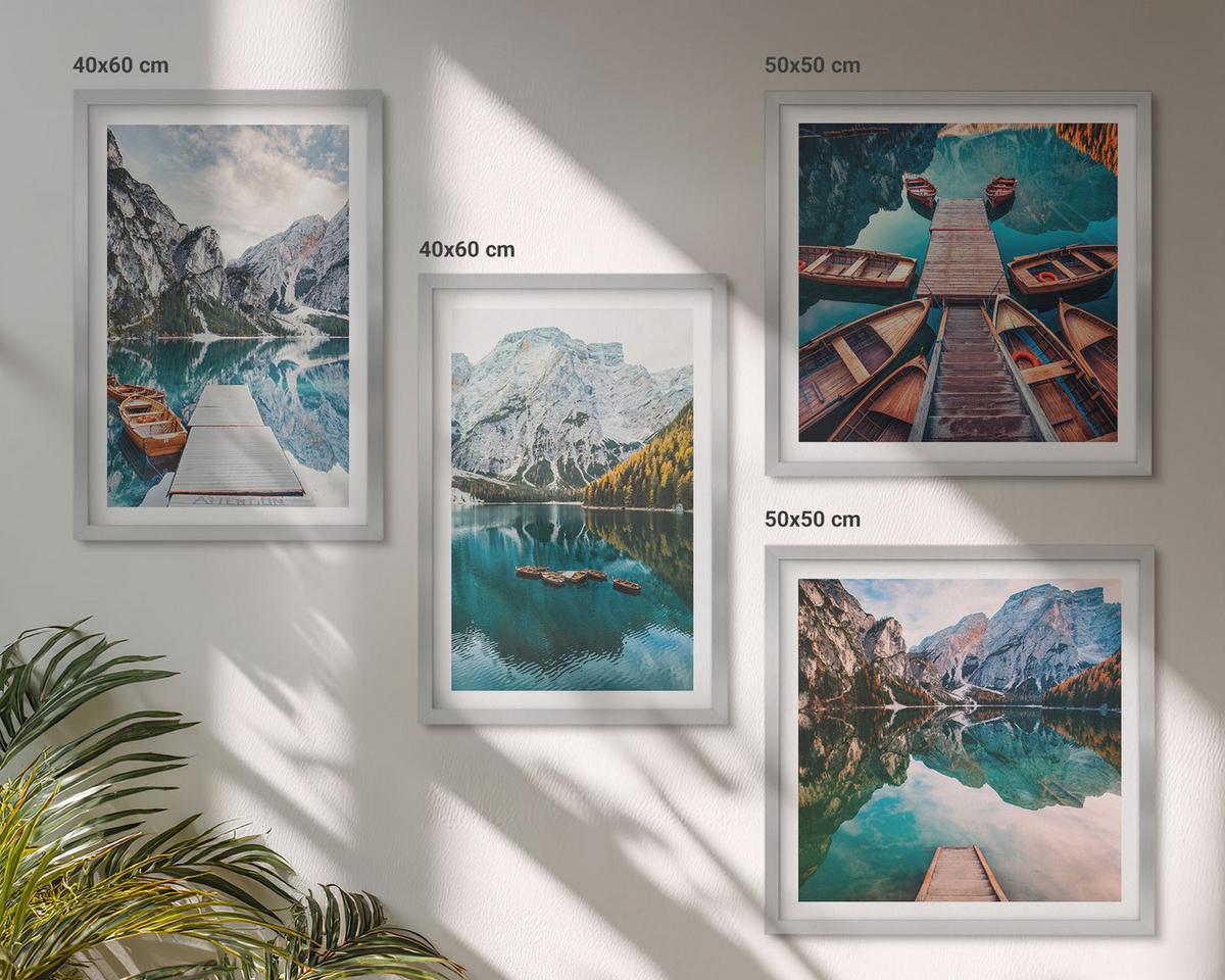 BILDER SET 4er Set - 50x50 cm & 40x60 cm Silberner Rahmen - See, Brücken, Berge - Silberfarben, Kunststoff (50/50cm) - TULUP