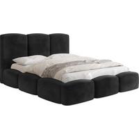 POLSTERBETT Harmony mit Bettkasten, Schwarz Samt Velours 180x200 cm - Schwarz Hochglanz/Birkefarben, Holzwerkstoff/Kunststoff (180/200cm) - WFL GROUP