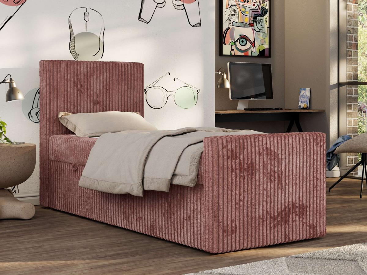 JUGENDBETT TILIO DUO 90/200 - Rosa Cord - H3 - Links Seite - Pink, Textil (90/200cm) - MKS