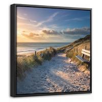 LEINWAND Bilder mit Rahmen - Sonnenuntergang - Strand - Düne - Gras - Ufer - 20x20 - Sandfarben, Textil (20/20cm) - MuchoWow