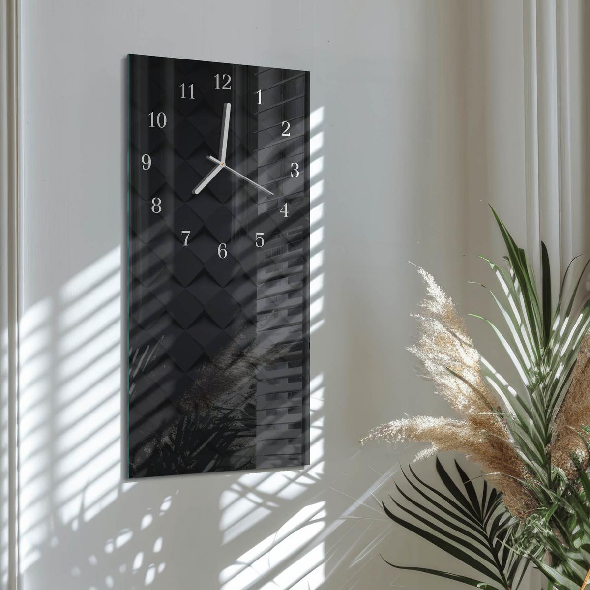 WANDUHR aus Glas 30x60 cm - Muster - Schwarz, Glas (30/60/0.4cm) - TULUP