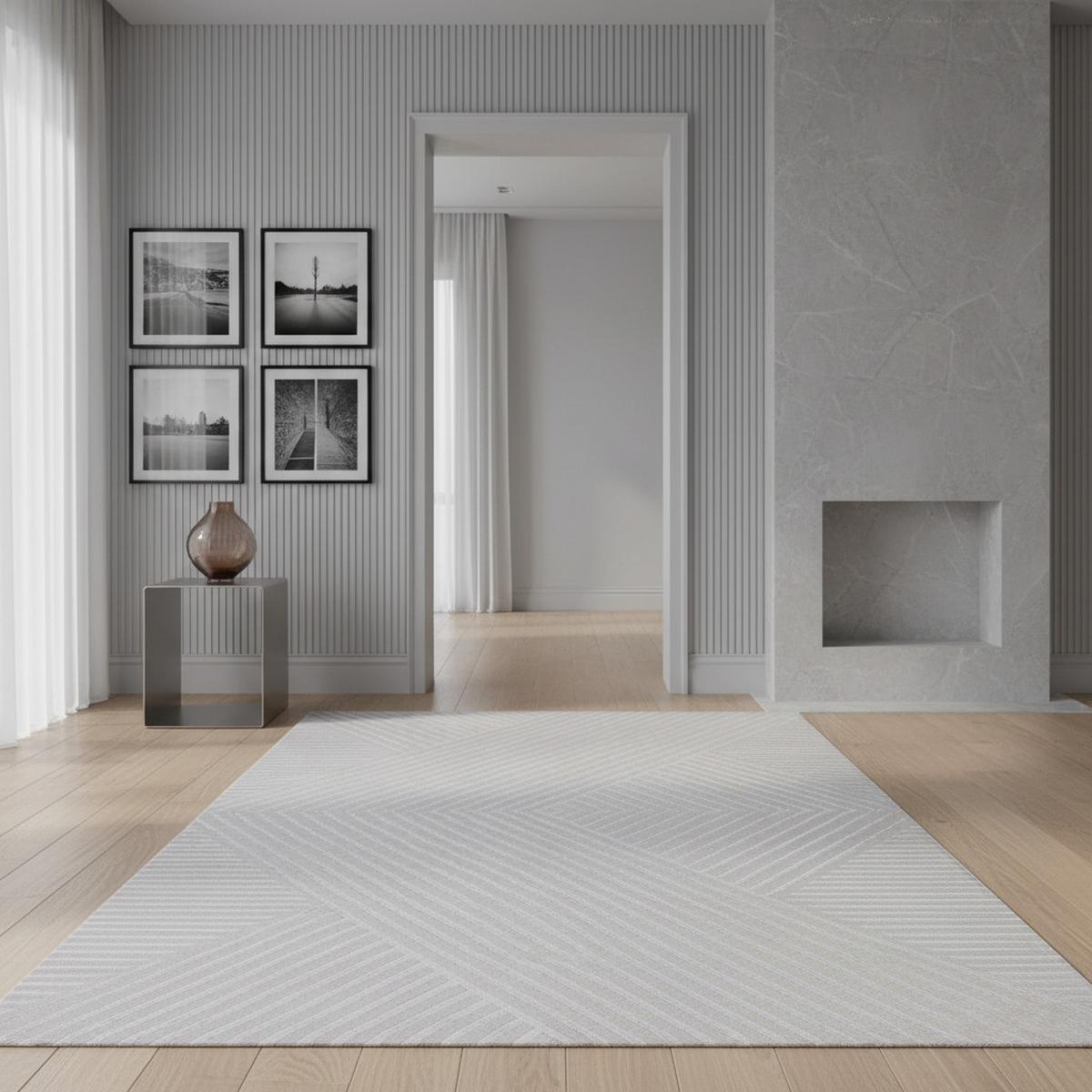 TEPPICH Kurzflor ILLER in Silber, mit 3D-Design, aus Jute, Florhöhe 12 mm, 200 x 290 cm - Silberfarben, Textil (290/200cm) - KADIMA DESIGN