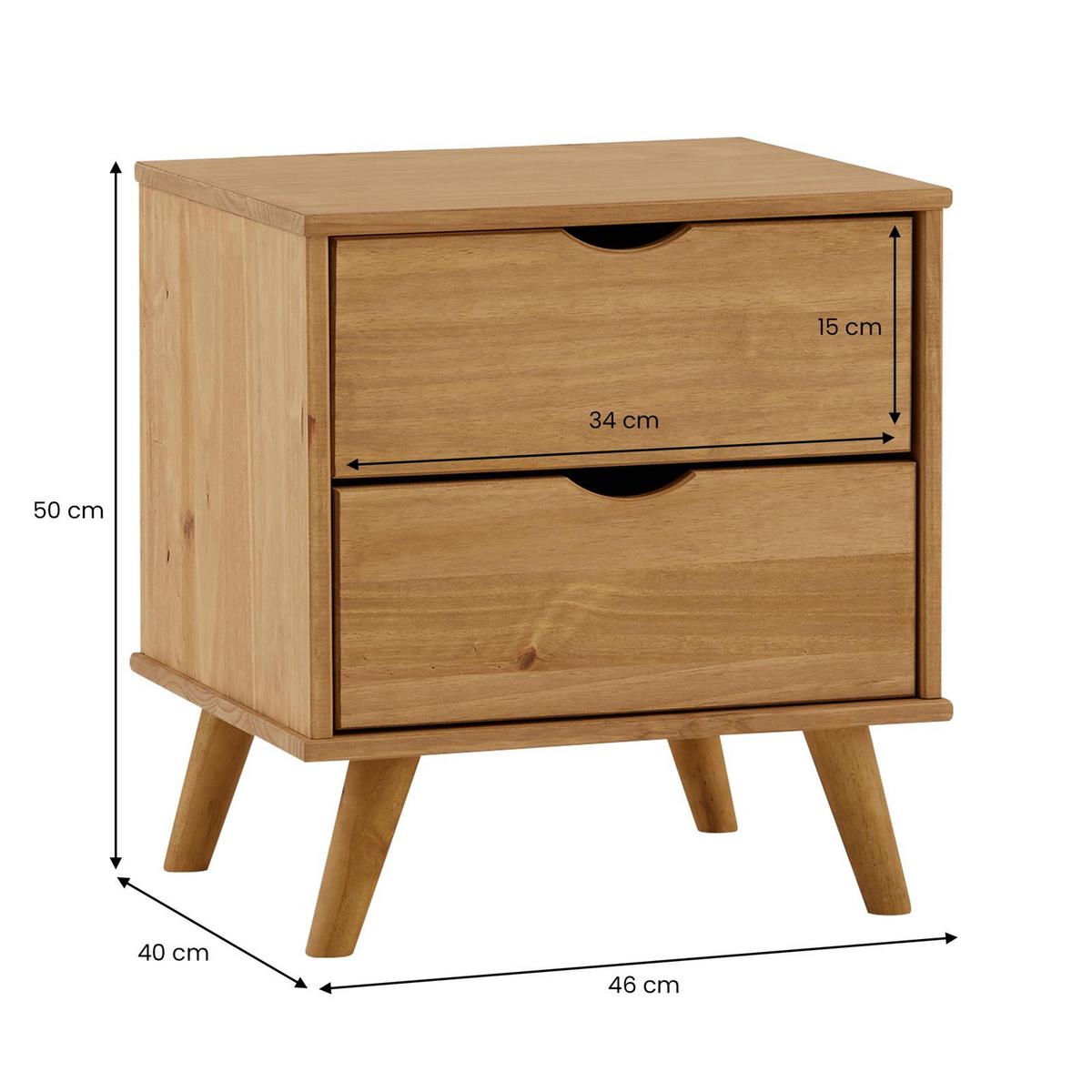 NACHTTISCH COLIMA gebeizt/gewachst - Kieferfarben, Holz (50/46/40cm) - IDIMEX
