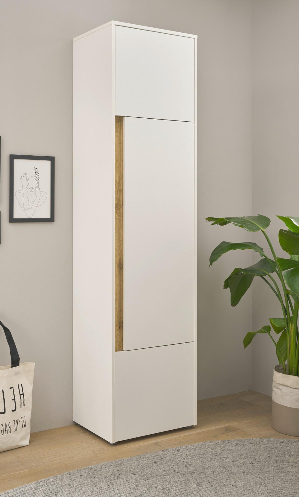 AKTENSCHRANK Weiß matt, Eiche Wotan 50 x 200 cm, Büroschrank mit viel Stauraum und 5 OH - Eichefarben/Eiche Wotan, Holzwerkstoff/Kunststoff (50/200/40cm) - Furn.Design