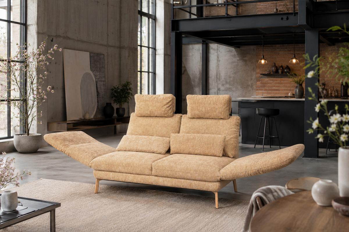 SOFA HOLLY Gelb Flachgewebe - Gelb/Braun, Textil/Metall (176/90/92cm) - KAWOLA