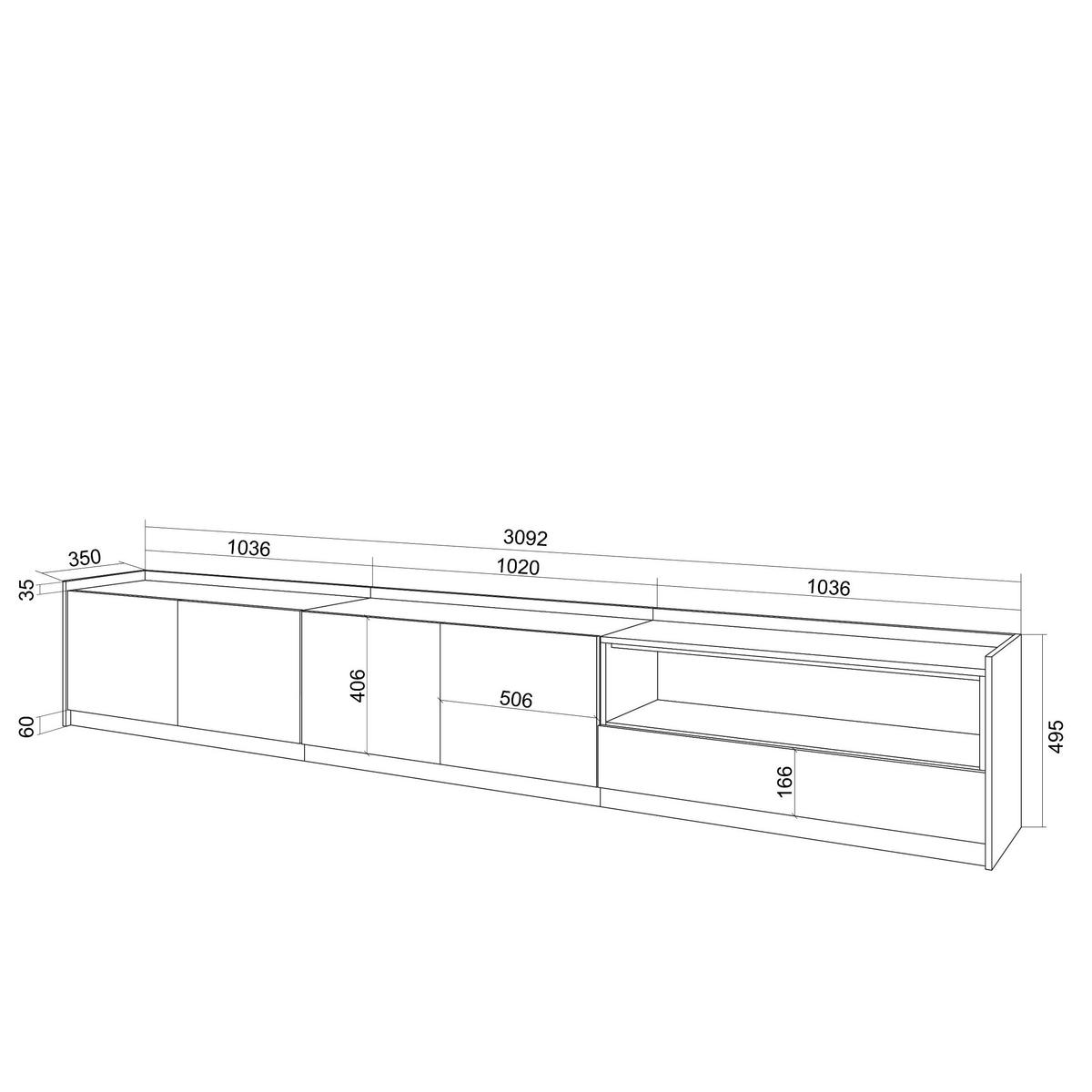 LOWBOARD, Dunkler Eiche und Schwarz, 310/37/50cm - Hellbraun, Holzwerkstoff (310/50/37cm) - Skraut Home